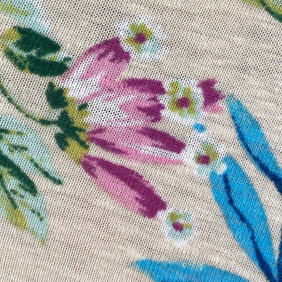 LANDS END Top Womens L 14-16 Floral Beach Blouse 3/4 Sleeve Linen Blend Cream - Picture 6 of 11